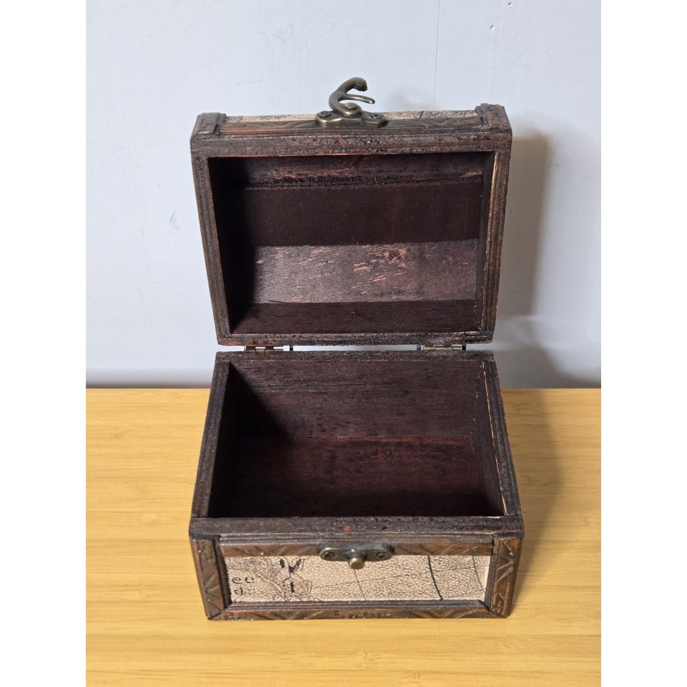 Decorative Wooden Treasure Chest With Antique World Map Pattern. Approx. 5"× 4" - Picture 2 of 10